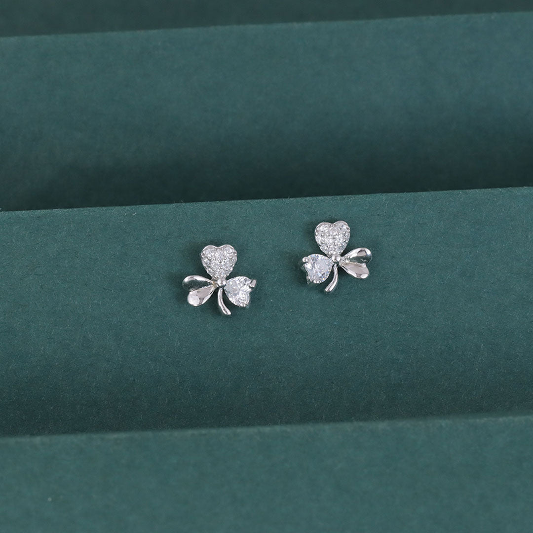 925 Sterling Silver Heart & Clover CZ Stud Earrings for Women