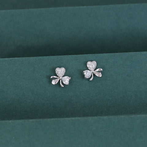 925 Sterling Silver Heart & Clover CZ Stud Earrings for Women