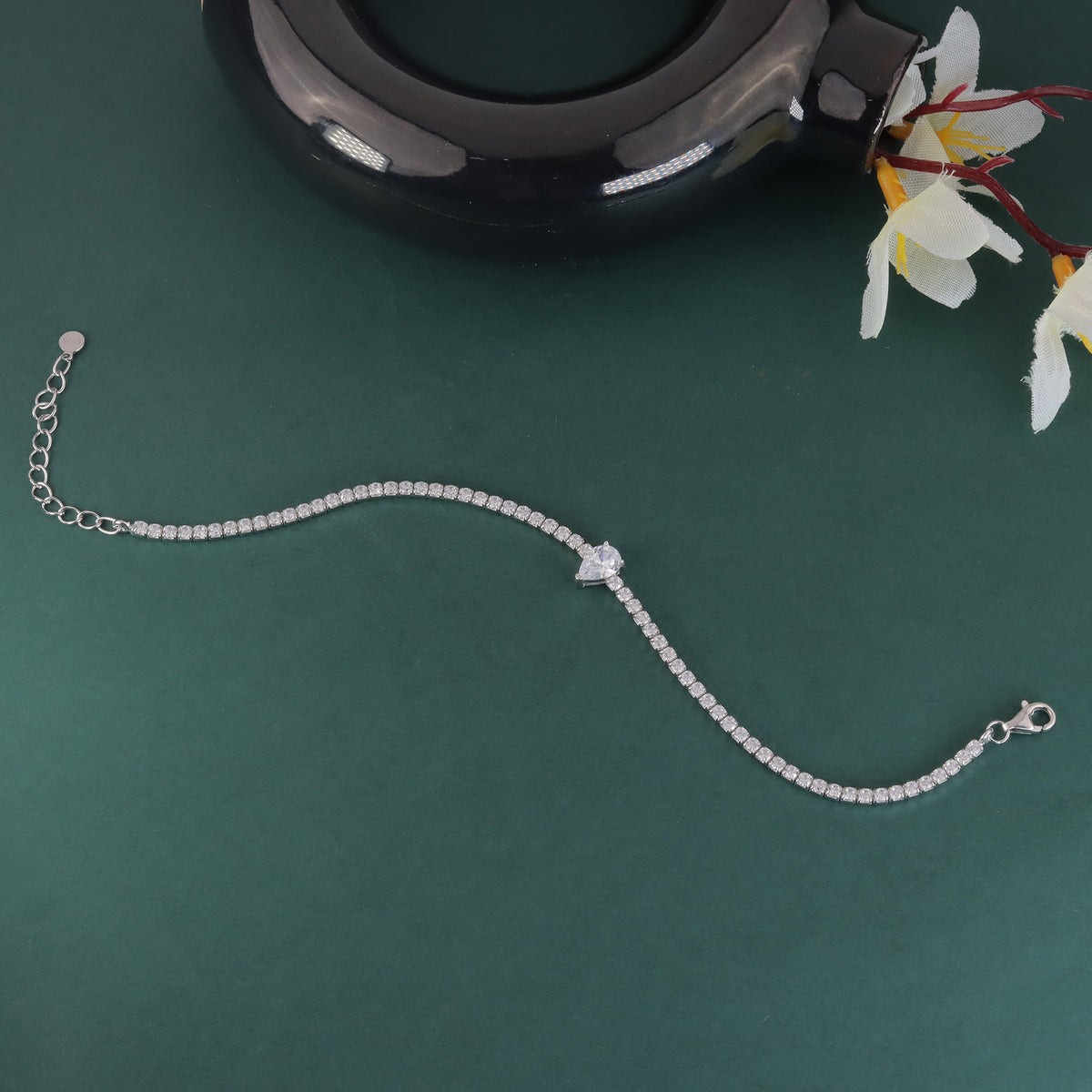 925 Sterling Silver Pear-Cut Solitaire Tennis Bracelet For Women