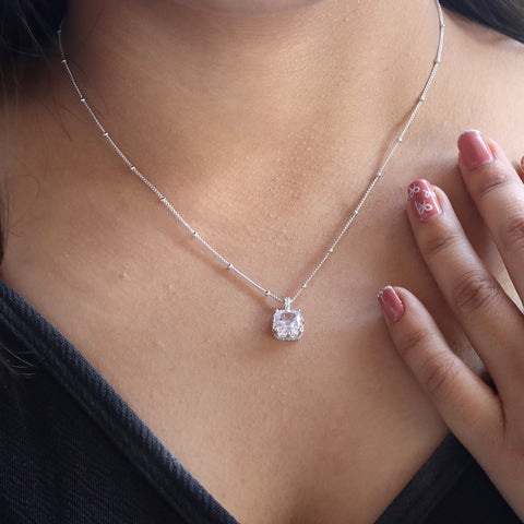 Silver Single Diamond Pendant With Chain