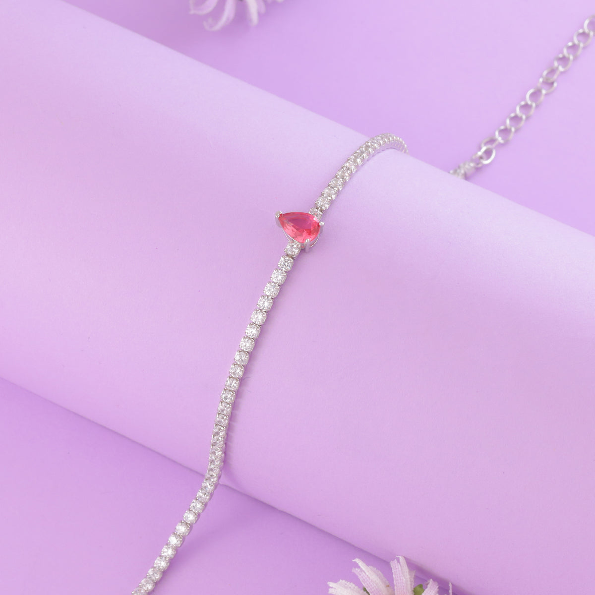 925 Sterling Silver Pink Pear Solitaire Tennis Bracelet For Women