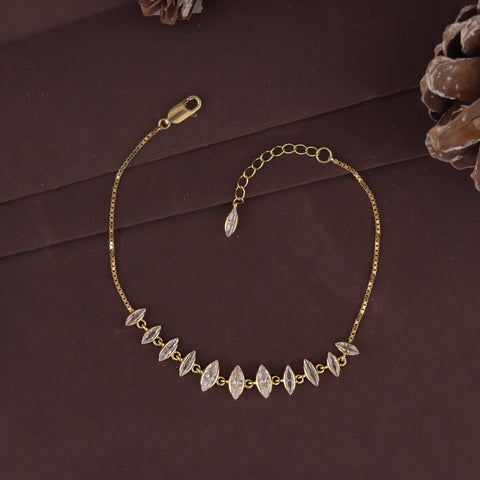 925 Sterling Silver Gold-Plated Marquise CZ Diamond Bracelet for Women