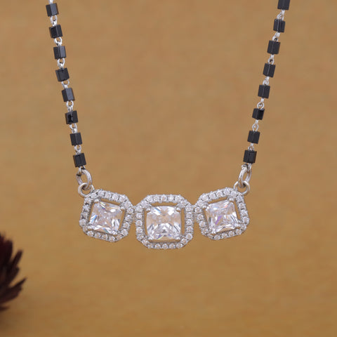 92.5 Silver Triple Cushion Solitaire Mangalsutra For Women