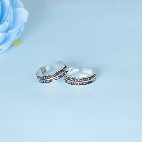 925 Sterling Silver Chevron Pattern Adjustable Toe Rings for Women