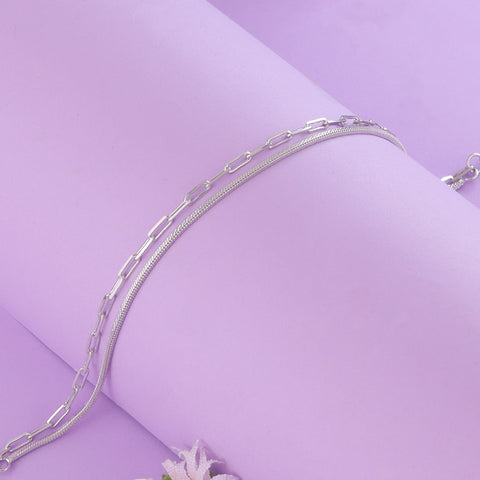 925 Sterling Silver Double Layer Chain Bracelet for Women