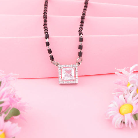 92.5 Silver with Square Solitaire  Mangalsutra  For Women