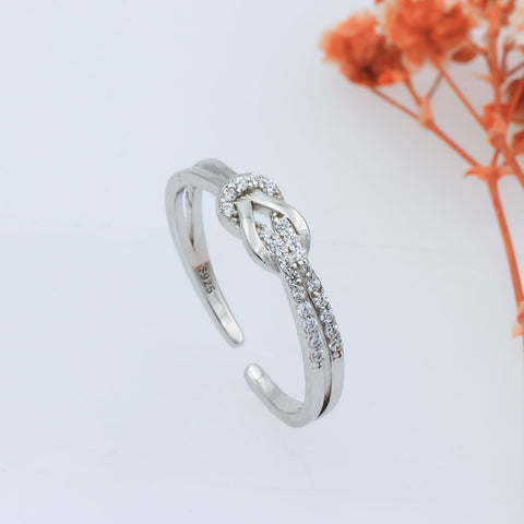 Silver infinity knot diamond adjustable ring