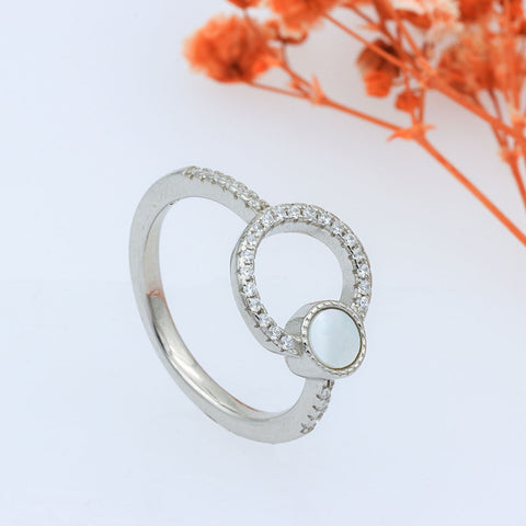 Double Round With Mother of Pearl  Silver Ring