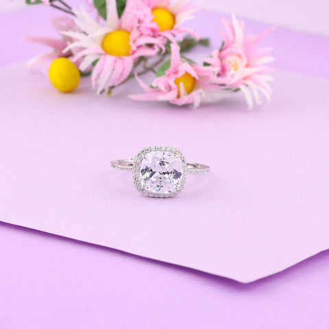 Cushion Cut Halo Solitaire fashion ring