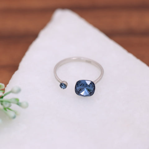 Blue Shiny Square Adjustable Silver Ring