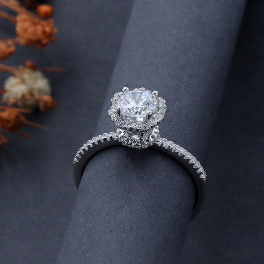 Silver halo engagement diamond ring