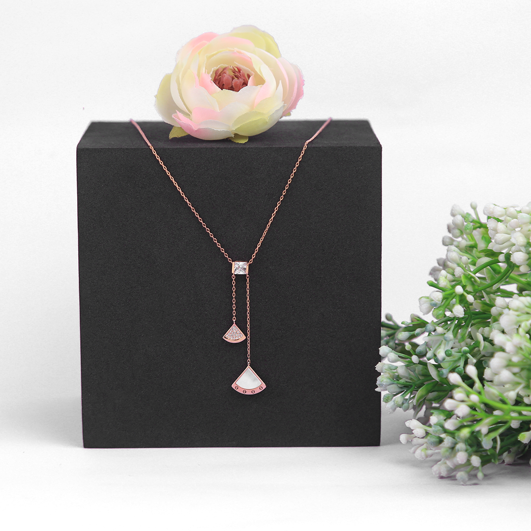 Rose Gold Dual Shell Shape Pendant With Chain