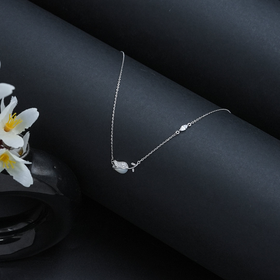 Silver Rose Pendant With Chain