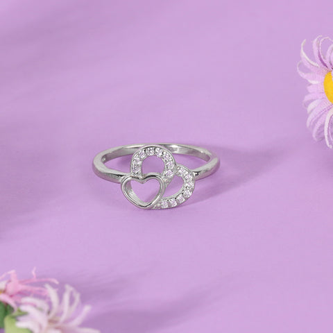 Double Heart Silver  Ring for Female