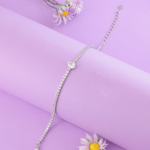 925 Sterling Silver Pear-Cut Solitaire Tennis Bracelet For Women