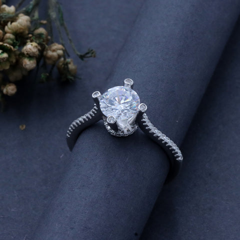 925 Silver High Prong Set Diamond Engagement Ring