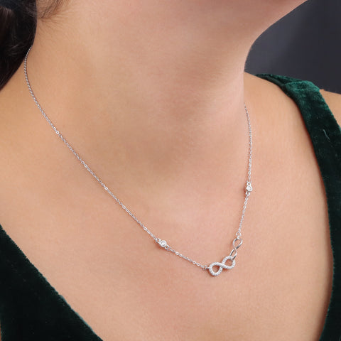 925 Sterling Silver Infinity Diamond Necklace & Earrings Set