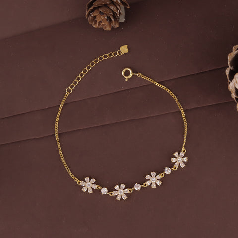 18K Gold-Plated Floral CZ Bracelet for Women