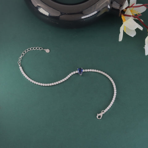 925 Sterling Silver Blue Sapphire Teardrop Tennis Bracelet  For Women
