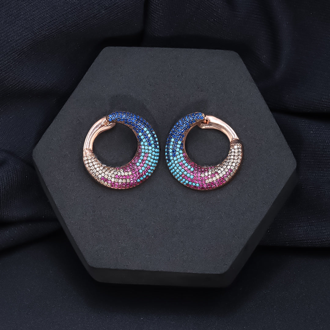Rose gold half moon rainbow multi color diamonds necklace with earrings set