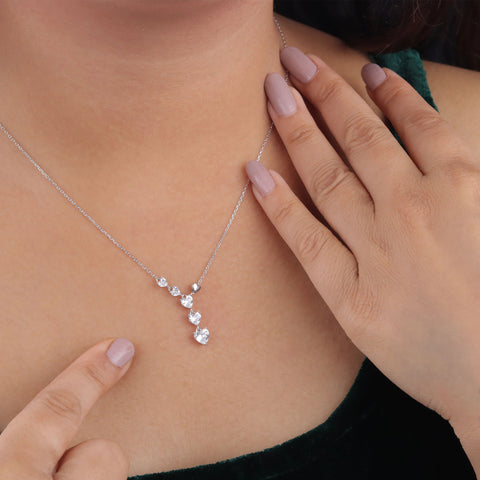 925 Sterling Silver Heart Drop Pendant Chain with Crystal Stones