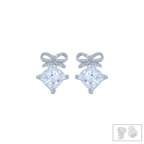 Silver Cubic Zirconia Bow Earrings