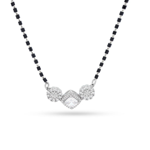 92.5 Silver Dual Round & Square Solitaire Mangalsutra For Women