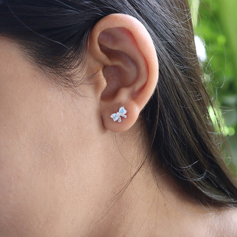 Sterling Silver Cubic Zirconia Ribbon Earrings