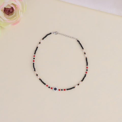 Evil Eye Black Beads 925 Silver Anklet For Girl
