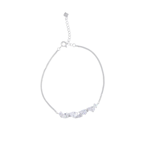 925 Sterling Silver Pear-Cut Cluster Diamond Bracelet for Women
