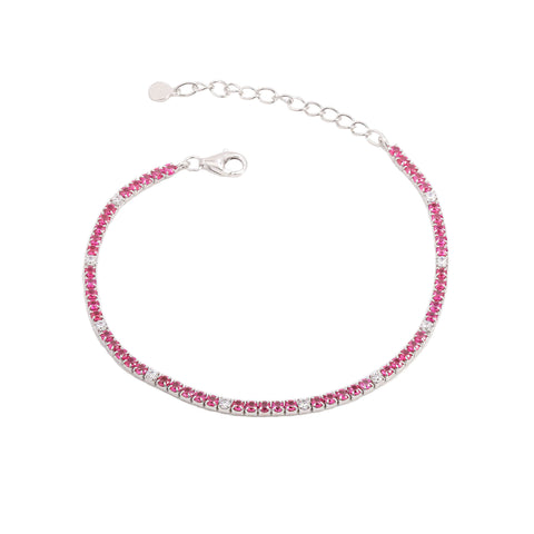 925 Sterling Silver Pink Ruby Sparkle Tennis Bracelet For Girl