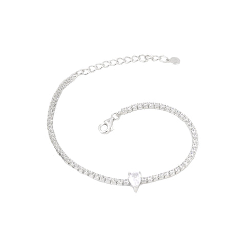 925 Sterling Silver Pear-Cut Solitaire Tennis Bracelet For Women