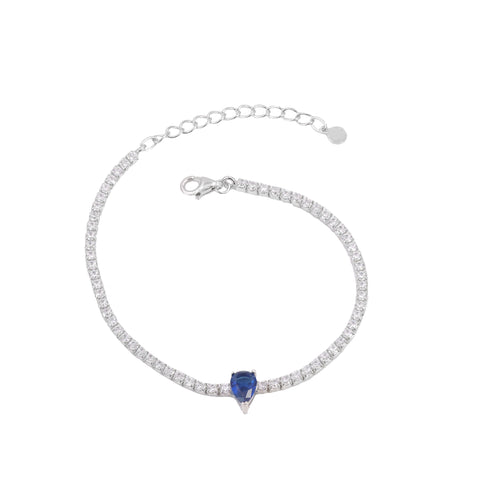 925 Sterling Silver Blue Sapphire Teardrop Tennis Bracelet  For Women