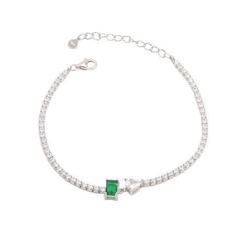 925 Sterling Silver Green Stone Adjustable Tennis Bracelet for Women