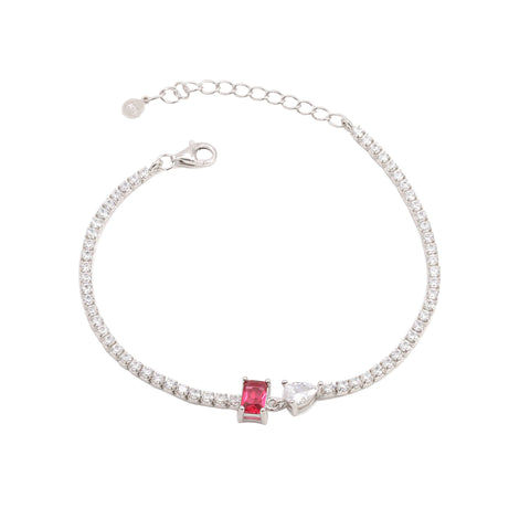925 Sterling Silver Pink Stone Adjustable Tennis Bracelet for Women