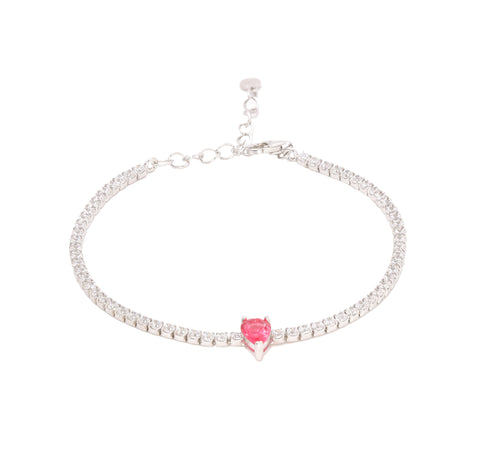 925 Sterling Silver Pink Pear Solitaire Tennis Bracelet For Women