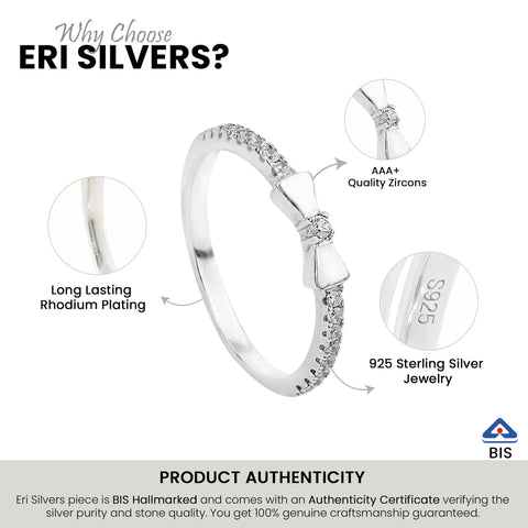 Silver Mini Bow Tie Adjustable Ring for Women
