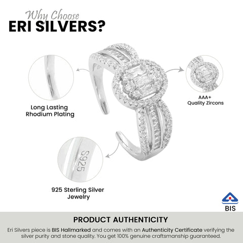 925 Sterling Silver Round American Diamonds Party wear Ring for Women