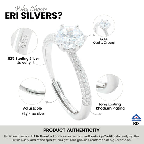 Silver Solitaire Diamond CZ Ring for Women