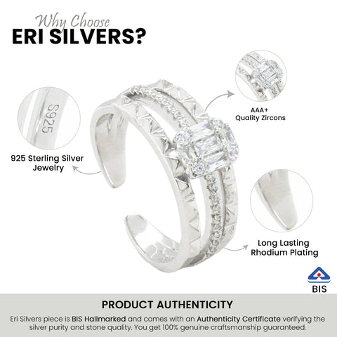 925 Sterling Silver-Plated Crystal Studded Adjustable Finger Ring