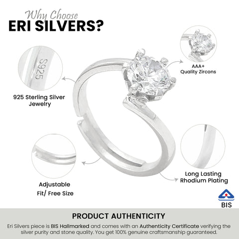 Silver Single Diamond Daily Wear Ring With Adjustable Size