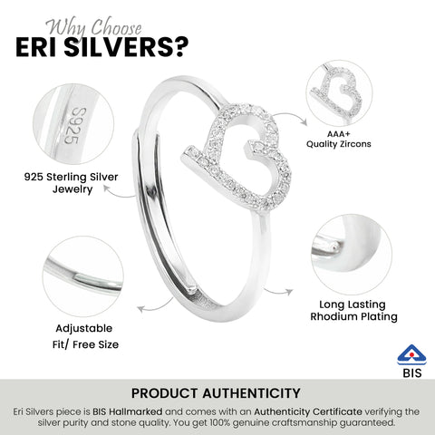 Sterling Silver Heart Shaped  Adjustable Ring