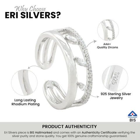 Silver Zircon Leaf Ring