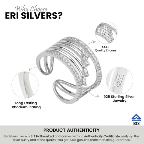 Modern six Layer Silver Ring with Clover Design