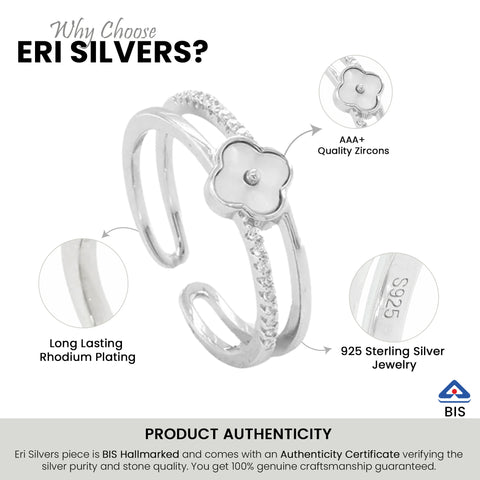 Double Layer Clover Flower Silver  Ring