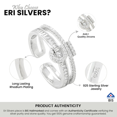 Unique Double Band Floral Silver Ring for Women