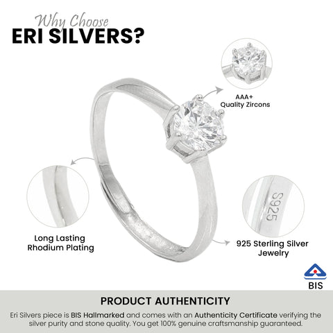 Six Prong 925 Silver  Adjustable Ring