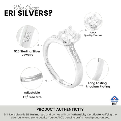 925 Silver Single Stone Side Diamond Rings
