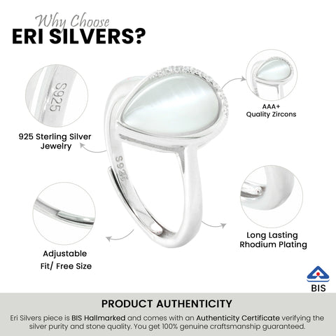 Sterling Silver Pear Shape White Stone Ring for Women