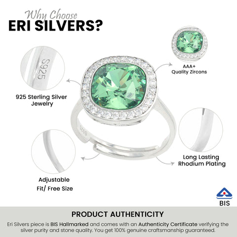 Green Gemstone Silver Ring For Mehndi Ceremony